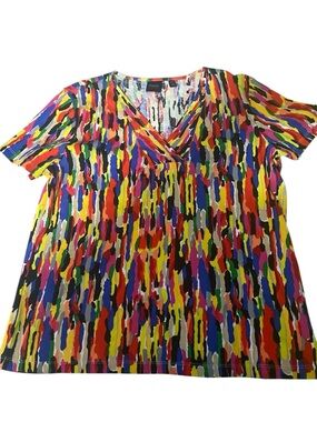 Rafaella Multi-Color V-Neck Short Sleeve Top